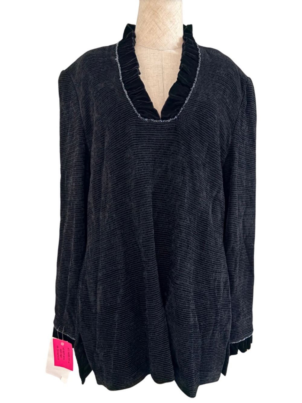 Vintage st. john evening v neck sweater tunic top black velvet beaded 2000s